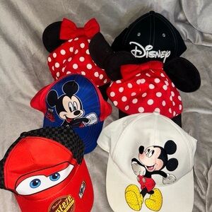 Disney Red, Black, White, Blue & Yellow Kids Character Hat Lot